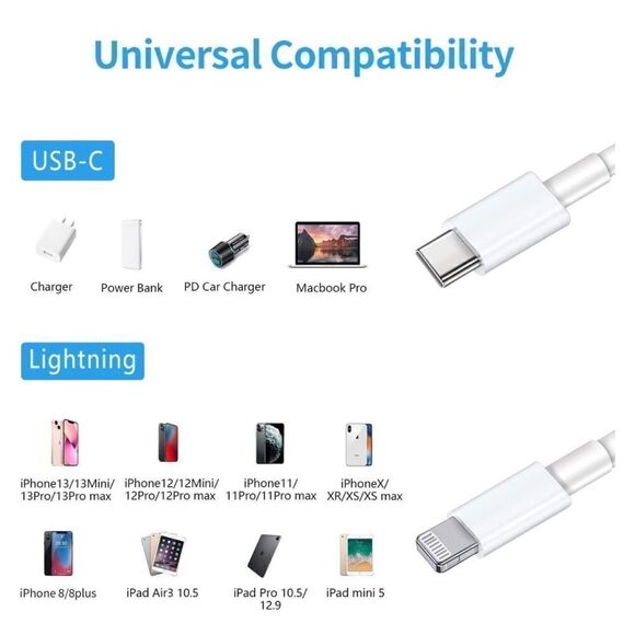 Premium PD 3 Pack 6FT USB C to Lightning Cable Fast Charge for iPhone 14 13 12 - Picture 5 of 7